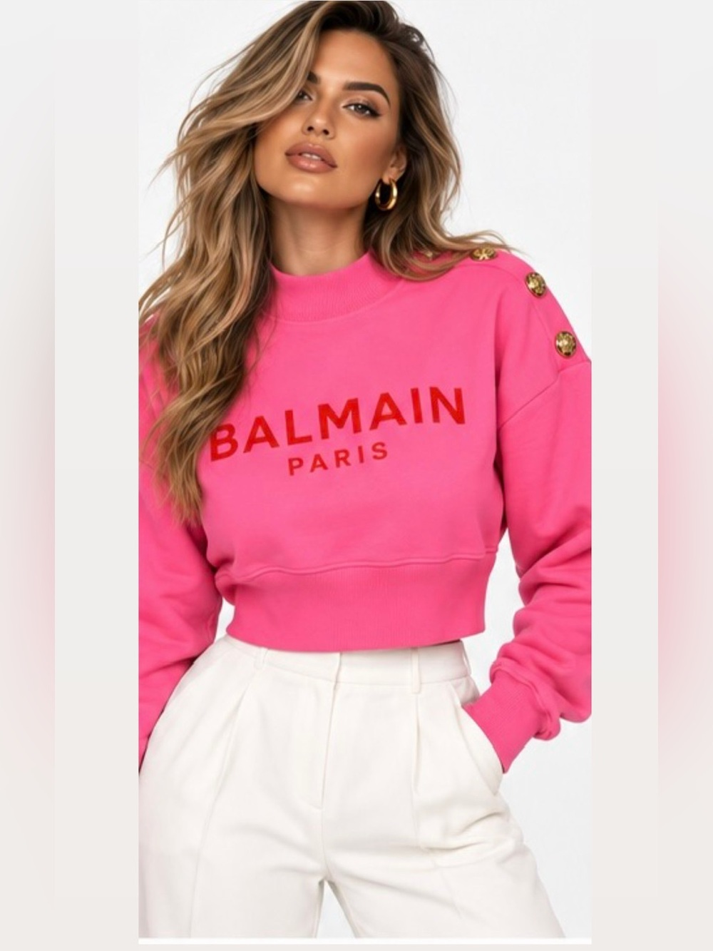 Balmain cropped sweatshirt with gold button accents